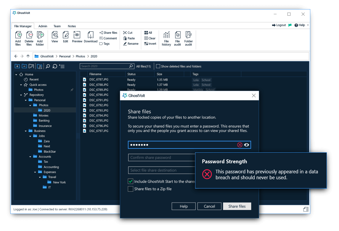 Screenshot of GhostVolt using the secure password powered by Have I Been Pwned list of 600 million breached passwords