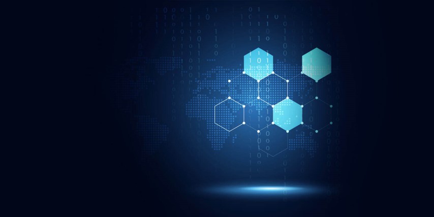 Conceptual image of a hexagonal pattern relating to the relationship of blockchain nodes.