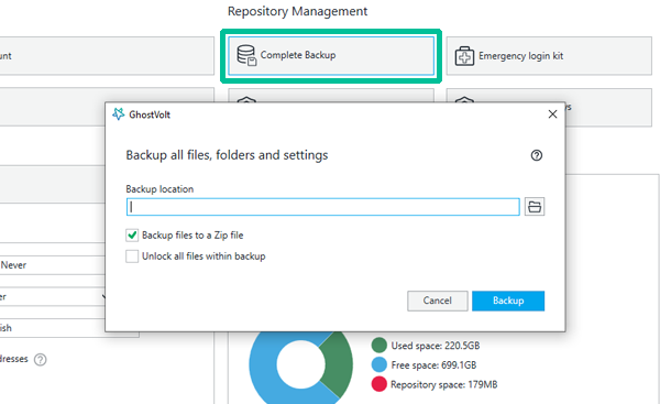 Complete Backup button in the Admin window.