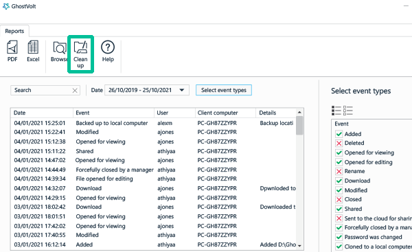 Use Cleanup to delete the exported report and all previous exported reports.