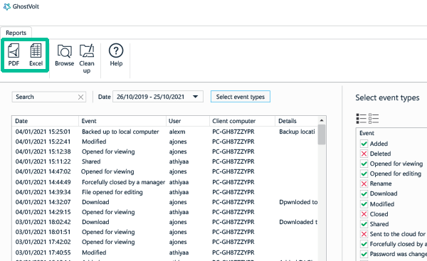 Export the file audit report to PDF or Excel.