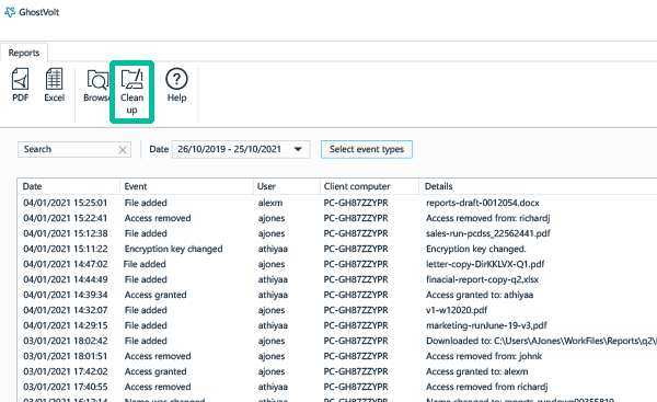 Use Cleanup to delete the exported report and all previous exported reports.