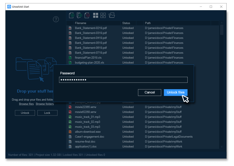 Enter the Share Password and click Unlock Files.